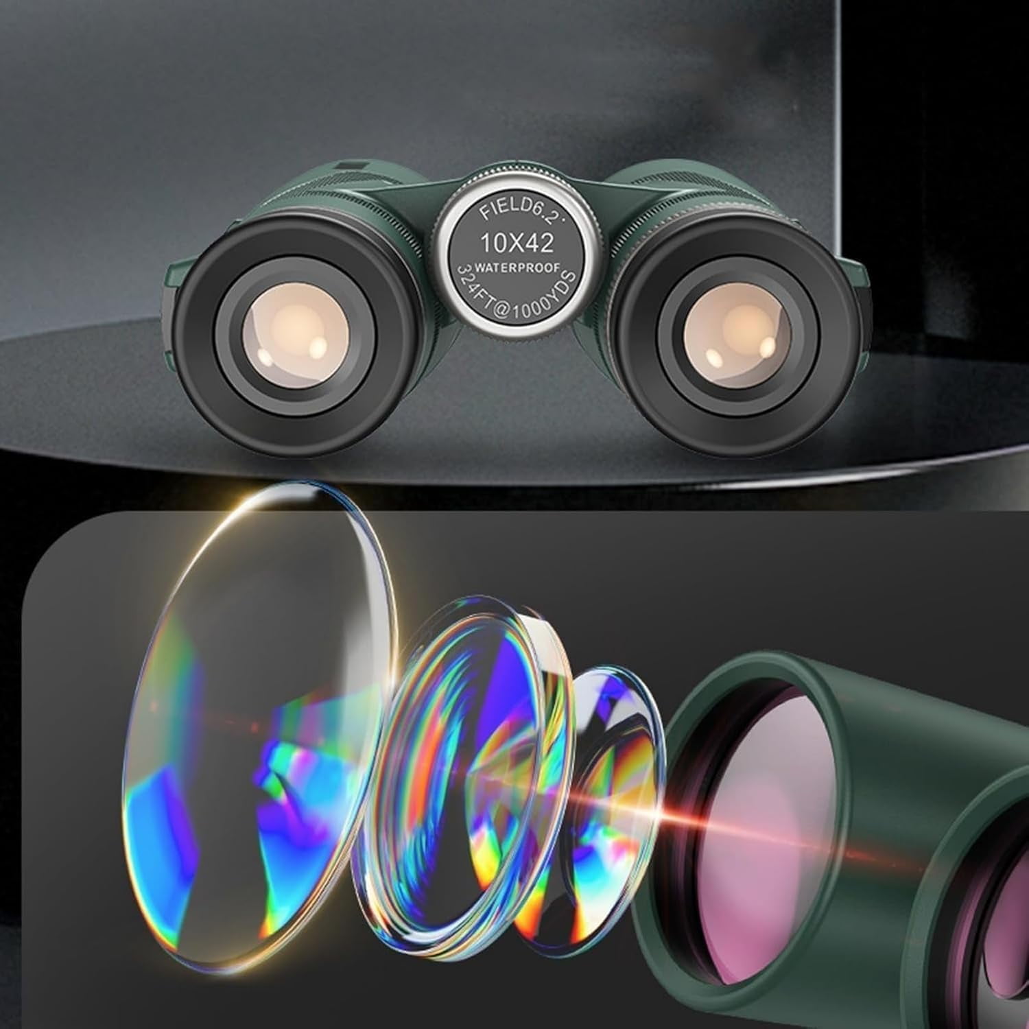 Puruxe Binoculars for Adults High Powered, Puruxe 10×42 HD Binoculars, Premium Optical Clarity, High-Powered Magnification for Bird Watching, Hiking, Cruise, Travel Army green