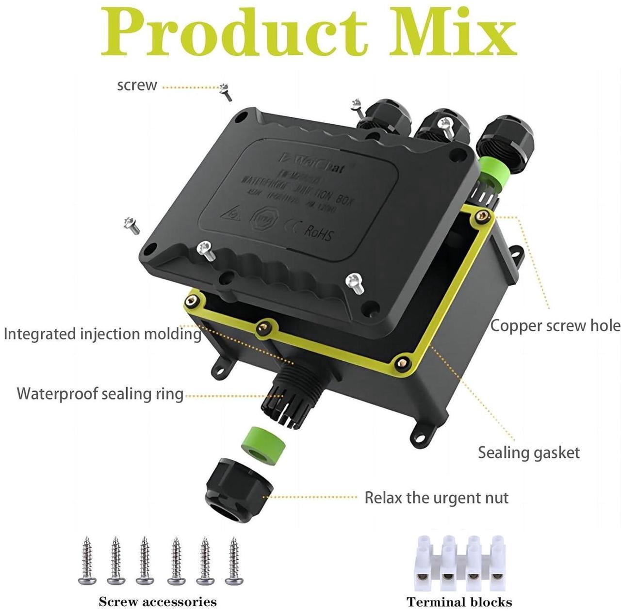 4-Way XL Waterproof Outdoor Junction Box, IP68 Rated, Suitable for Underground & 5-12mm Electrical Connections
