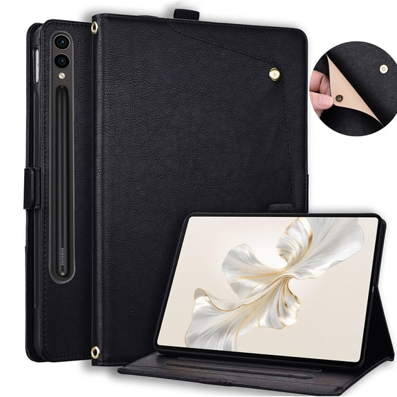 ELEHOLD PU Leather Folio Case For Samsung Galaxy Tab S11 Ultra Business Premium Leather Folio Adjustable Stand Card Slots Cover,Black