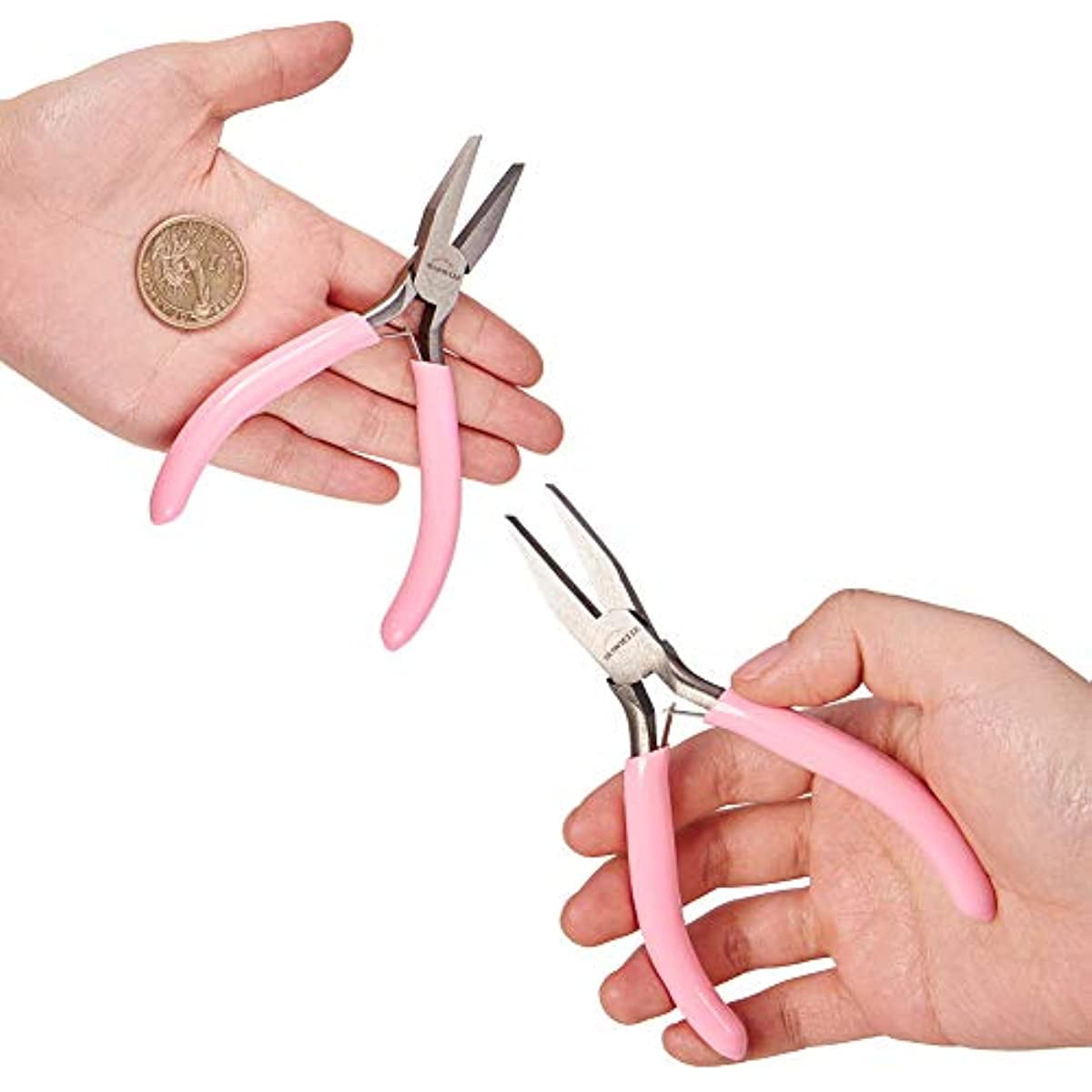 HARFINGTON Mini Round Nose Pliers 4.5 Inch Tapered Jaw Precision Fine Plier  with Pink Plastic Handle for DIY Crafts Jewelry Making