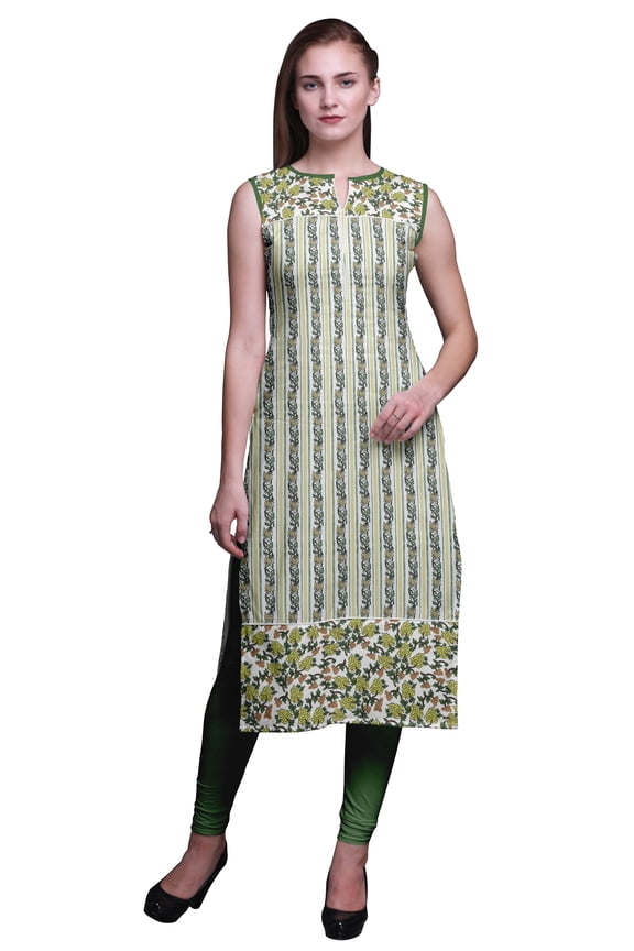Sleeveless Kurtis For Women Printed Women Straight Kurta Indian Top Medium