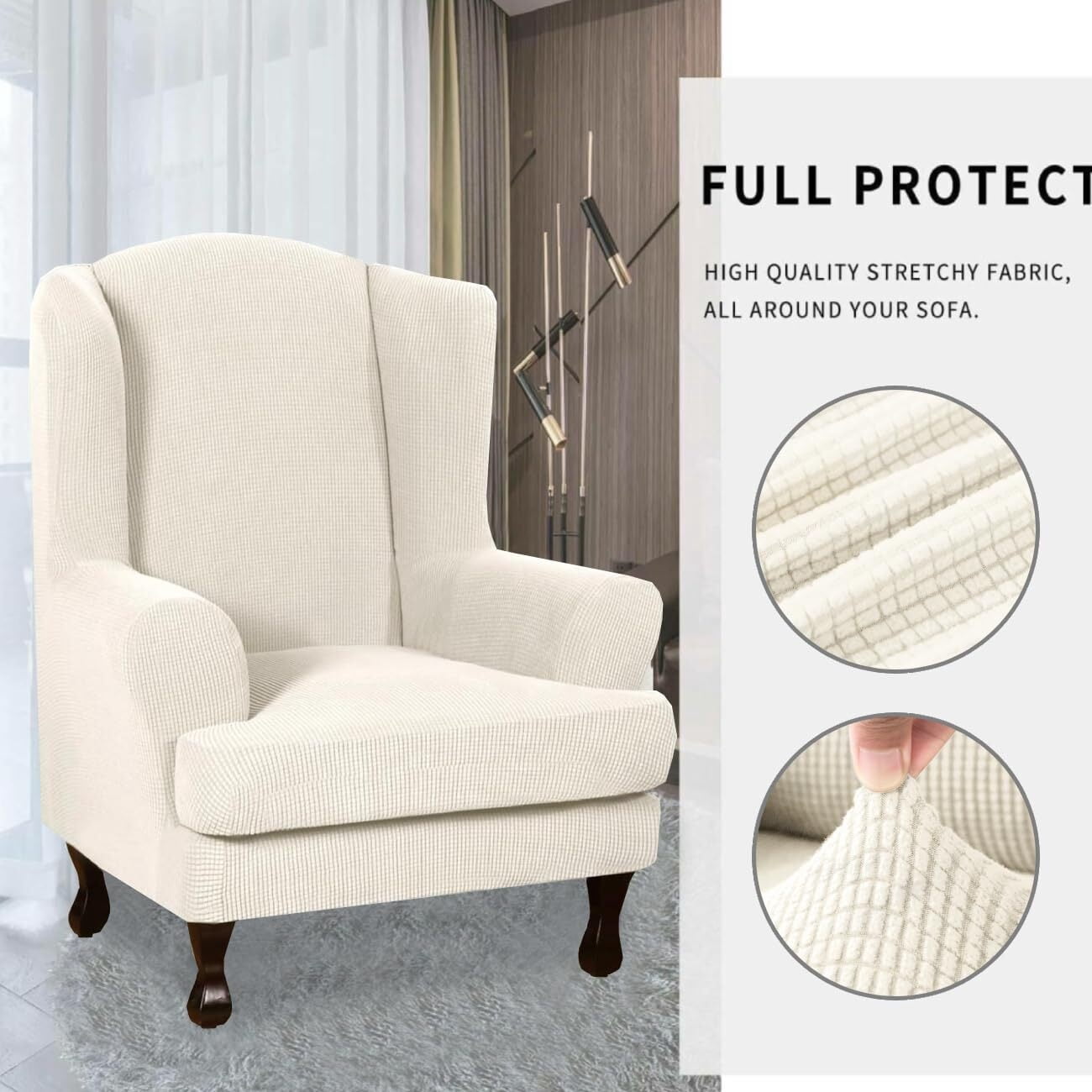 LKJYER Wing Chair Slipcovers 2 Pieces Stretch Spandex Wingback Chair Covers Sofa Slipcover Washable Armchair Protector Cover for Living Room and Bedroom