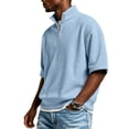 thumbnail image 4 of Domuza Waffle Shirts for Men Quarter Zip Pullover Casual Short Sleeve Stand Collar Shirts 2026 Summer Trendy Comfy Slim Fit Top Light Blue M, 4 of 5