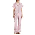 thumbnail image 2 of Musuos Women’s 2 Piece Loose Soft Pajama Set Short Sleeve Chest Pocket Shirt + Elastic Long Pants Set Stripe Sleepwear Loungewear, 2 of 9