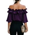 thumbnail image 3 of Women'S Off Shoulder Ruffle Short Sleeve Chiffon Blouse S, 3 of 7
