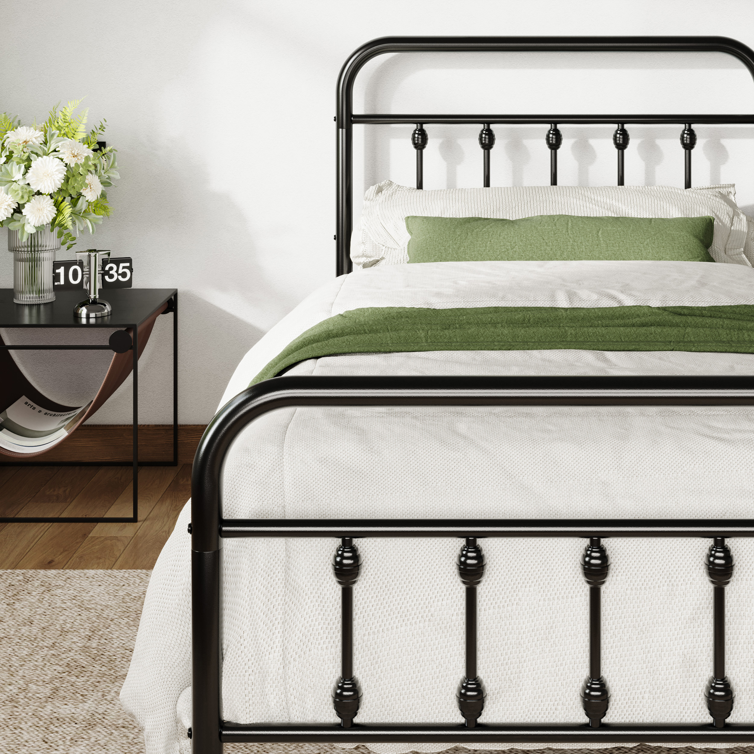 Allewie Twin Metal Platform Bed Frame with Vintage Pattern Headboard/Footboard, No Box Spring Needed, Black