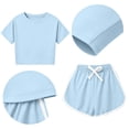 thumbnail image 4 of Mifsaly 2 Piece Short Sets for Girls Summer Short Sleeve Crewneck Cropped T-Shirts and Athletic Shorts Kids Breathable Casual Sportswear Clothes, 4 of 7