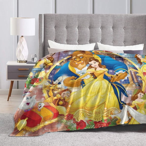 Soft Flannel Fleece Blanket Beauty and Beast Comfort Plush Throw Home Decor for Bed Sofa 60"x50"