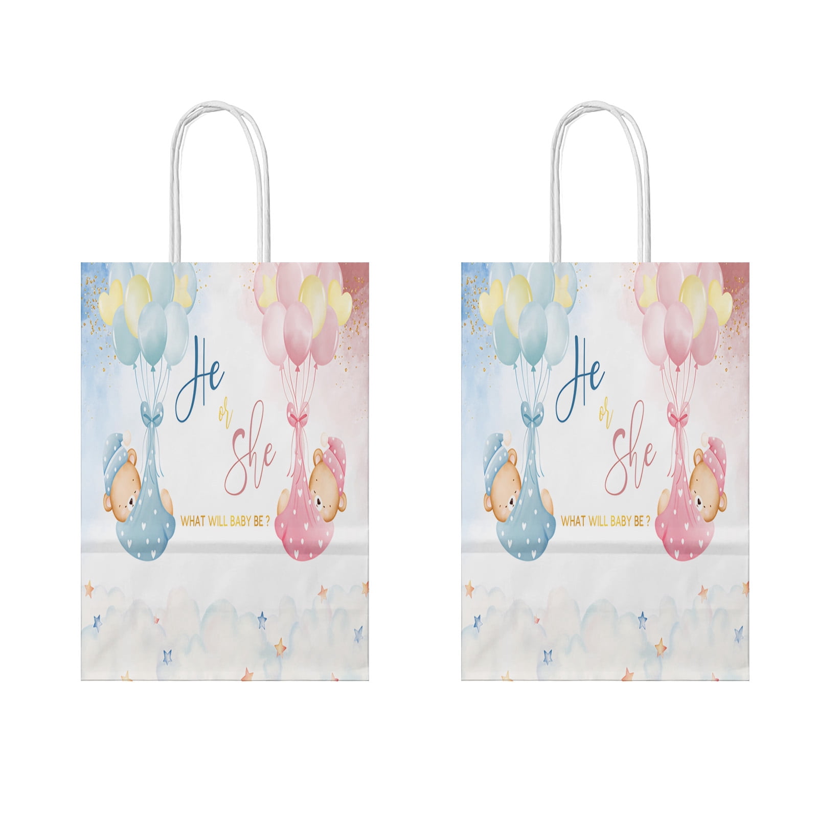 20Pcs Bear Gender Reveal Party Favor Bags, He or She What Will Baby Be Blue Pink Baby Shower Watercolor Boy or Girl Cute Cartoon Ballon Sky Decorations