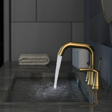 Bathroom Faucet 3 Hole - Brushed Gold Widespread 8 Inch Bathroom Sink Faucet with Pop Up Drain Assembly, 2-Handle Lavatory Vanity Sink Faucet, Lead-free, Ideal for Stylish Bathroom Renovations