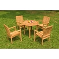 thumbnail image 4 of Grade-A Teak Dining Set: 4 Seater 5 Pc: 36" Round Table And 4 Wave Stacking Arm Chairs Outdoor Patio WholesaleTeak #WMDSWVf, 4 of 4