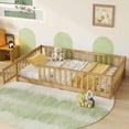 thumbnail image 3 of Mirightone Twin Size Floor Bed , Wood Montessori Floor Beds with Fence Railings, Door & Slats Support, Twin Playhouse Bed Frame, (Natural), 3 of 7