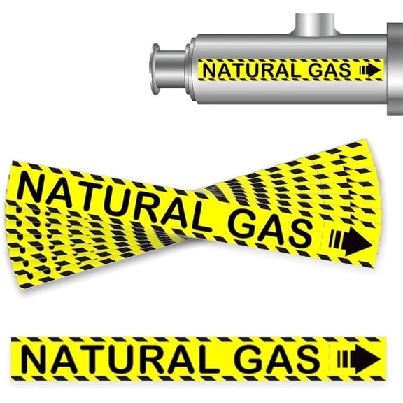Nature Gas Pipe Labels with Arrows 8 x 1 inch Gas Marking Safety Labels for Pipes Identification, Inspections, Detector, Regulator and Heaters 10 Pack