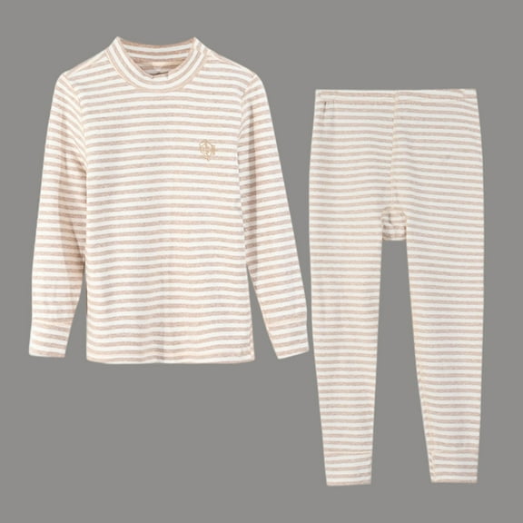 Tawop Thermal Underwear Unisex Long Johns Warm Striped Crewneck Long Sleeves Outfits Top and Bottom Set Base Layer Fall Clothing