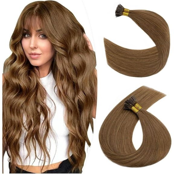 Aorsher I Tip Hair Extensions Human Hair 100Grams 100 Strands/Package Pre Bonded I Tip Hair Extensions 16Inch Chestnut Brown Remy Straight Stick Tip Real Human Hair Extensions