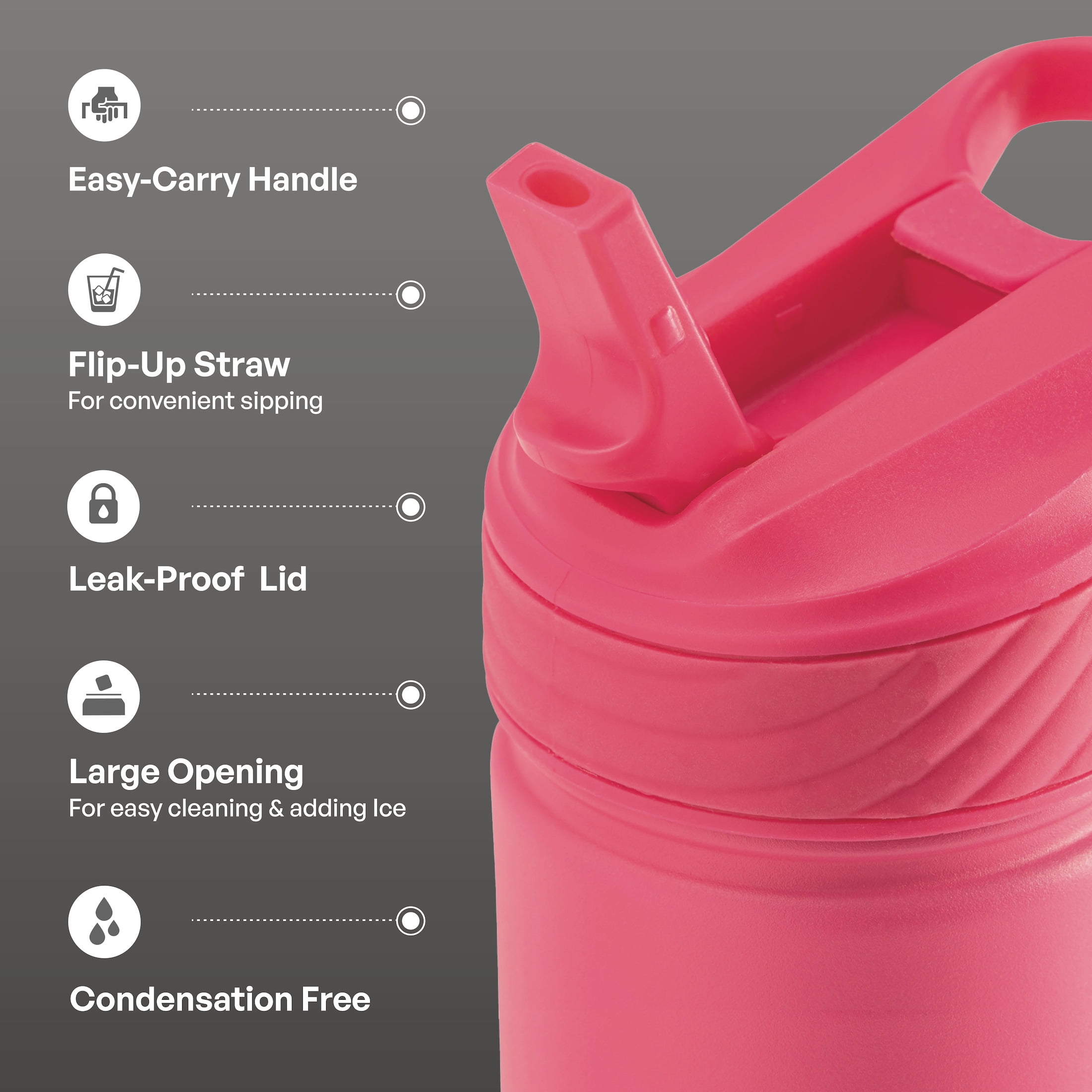 (4 pack) TAL 26oz Stainless Steel Ranger Water Bottle with Easy Sip Straw, Hot Pink