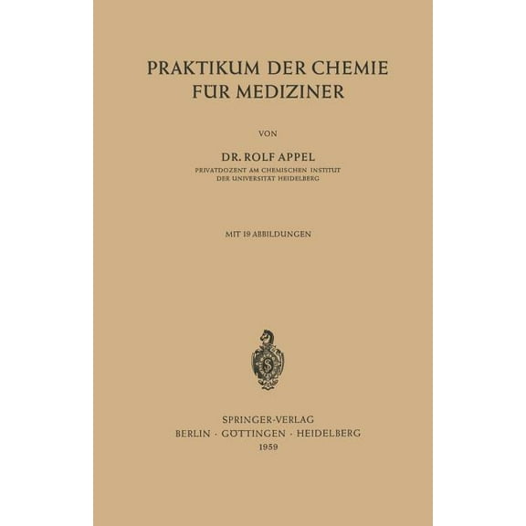 Praktikum Der Chemie FÃ¼r Mediziner, (Paperback)