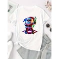 thumbnail image 2 of Camiseta navideña con estampado de Papá Noel para mujer: vibrante diseño navideño, cuello redondo informal, manga corta, cómoda mezcla de algodón, perfecta para celebraciones navideñas, guirnalda navi, 2 of 8