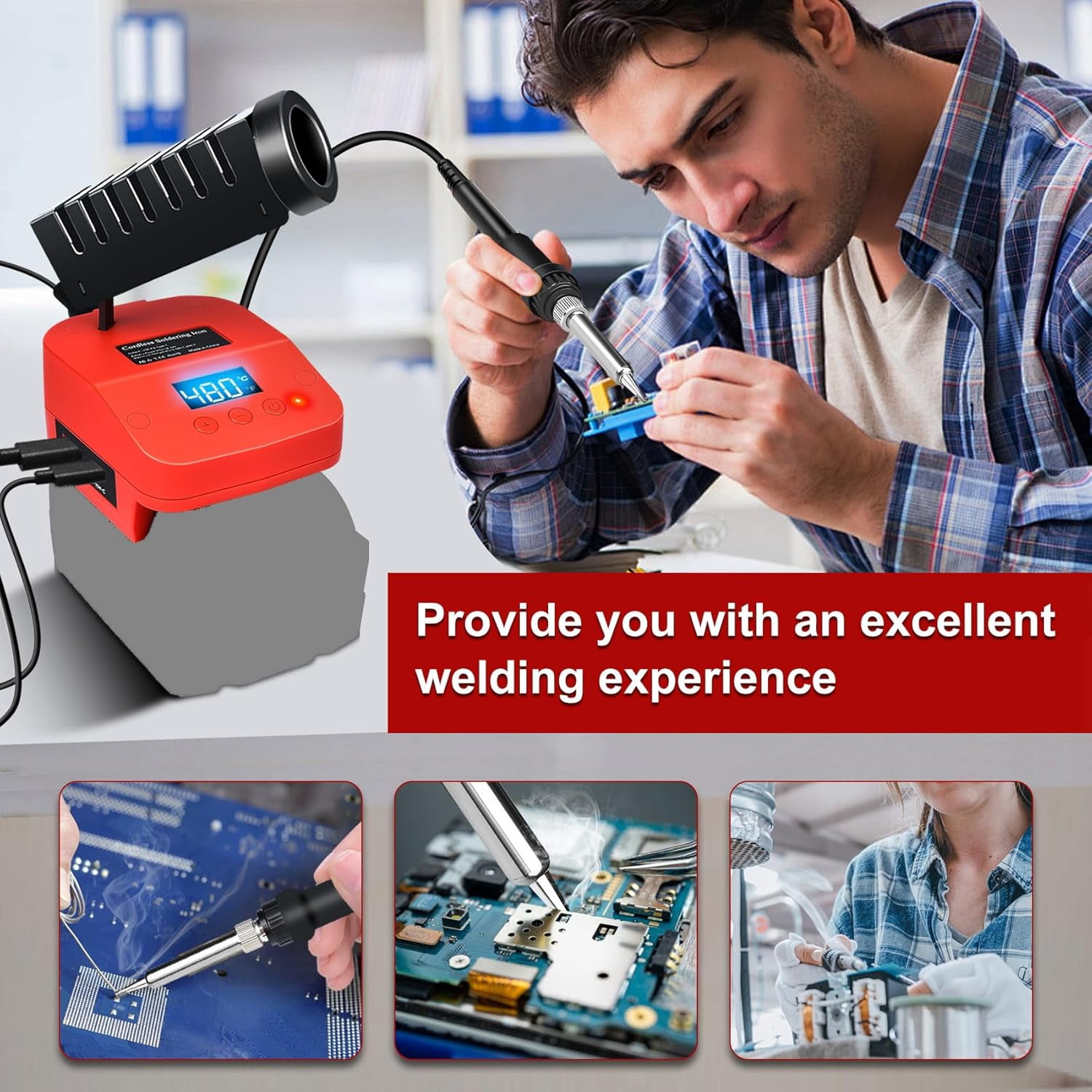 Soldering Iron Station Compatible with Milwaukee M18 18V Battery, Cordless Soldering Iron Kit with LCD Display, USB & Type-C, Battery Powered Soldering for DIY, Appliance Repair (Tools Only)