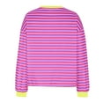 thumbnail image 2 of Crew Neck T-Shirts for Women Long Sleeve Tops Striped Color Block Blouses Fashion Loose Casual Sweatshirt (Hot Pink XL), 2 of 4