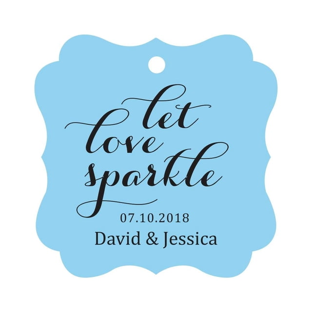 Darling Souvenir Custom Let Love Sparkle Wedding Hang Tags Personalized Fancy Frame Paper Tags -Baby Blue-100 Tags