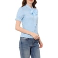 thumbnail image 4 of INSPIRE CHIC Women's Elegant Embroidered Tie Neck Cotton Button Down Blouse Shirts S Light Blue, 4 of 7