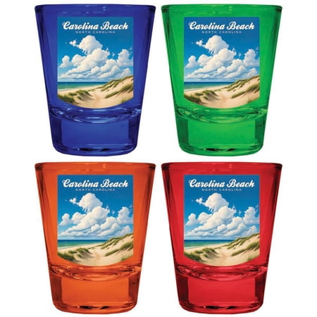 Carolina Beach NC Design B Souvenir Full Color 2 oz Round Shot Glass Multicolor (4-Pack)