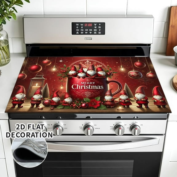 Stove Top Cover for Electric Stove- Christmas coffee cup pattern Ceramic Stove top Cover, Heat Resistant Glass Cooktop Cover, Flat RV Range Stovetop Protector, Dish Drying Mats for Kitchen