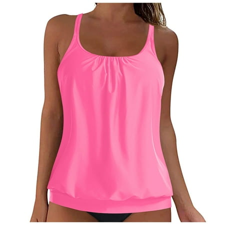 Yindaity Women s Underwire Tankini Top Only - Push Up Swimsuit Top with Bra Support Tummy Control Bathing Suit Top No Bottom 2025 Tankini Tops for Women Swimwear(Hot Pink L)