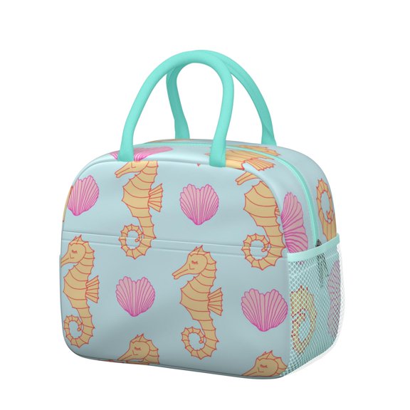 Lunch Bag Lunch Box for Women Reusable Insulated Lunch Bags,Water-Resistant Seahorse Love Seashells Cooler Lunch Tote Bag, Large Capacity for Work Travel Picnic