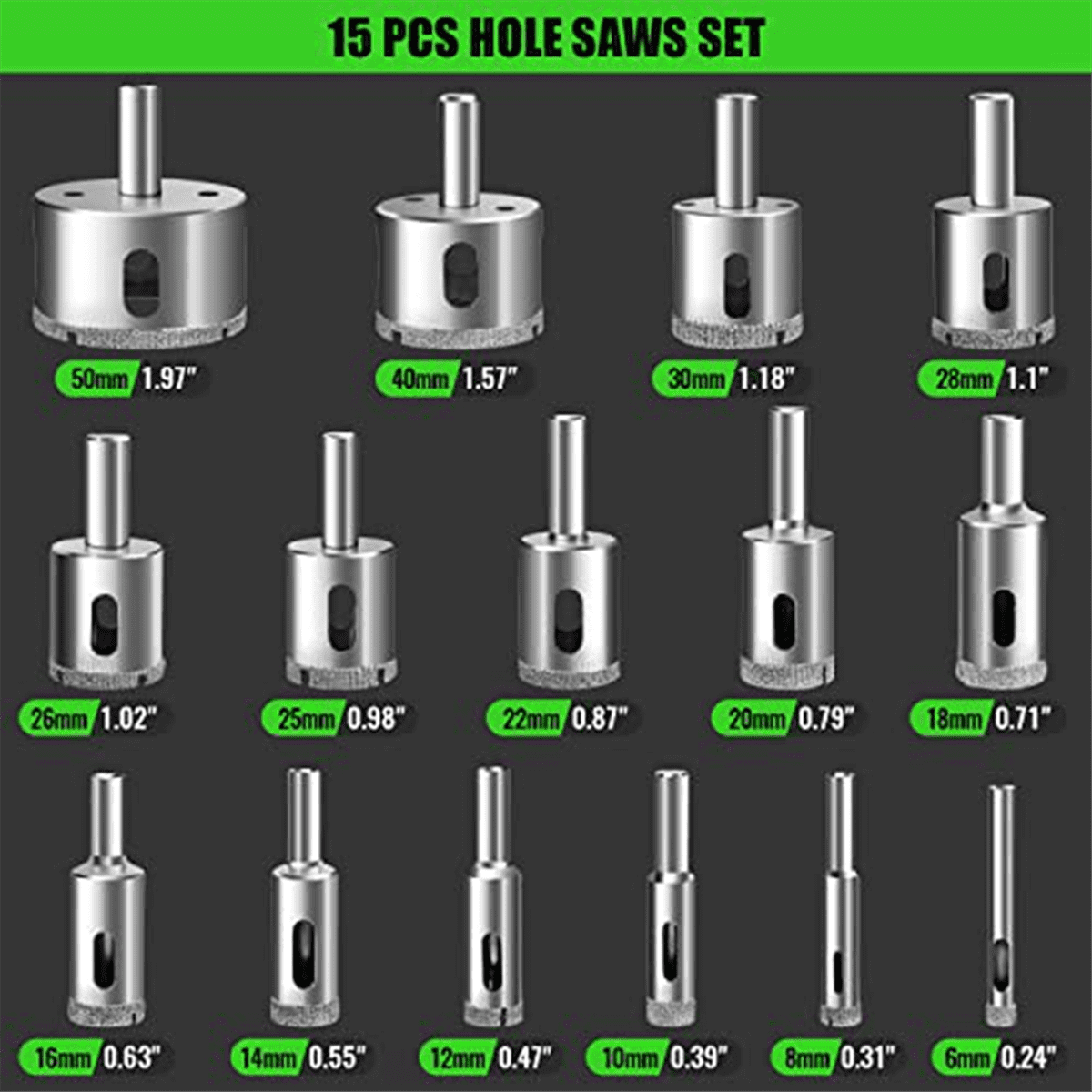 Diamond Hole Saw Kit 17PCS Drill Bits Sets with Double Suction Cups Guide Jig Fixture From 4mm-83mm Hollow Drill Set