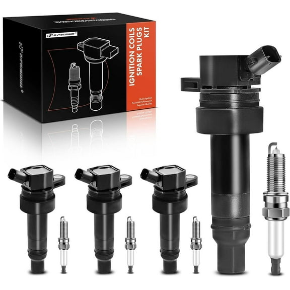 A-Premium Set of 4 Ignition Coil Pack and Iridium Spark Plugs Compatible with Hyundai Veloster 2014-2015 & Kia Forte Koup 2014-2015, Forte5 2014-2015, 1.6L, Replace# NGK93655