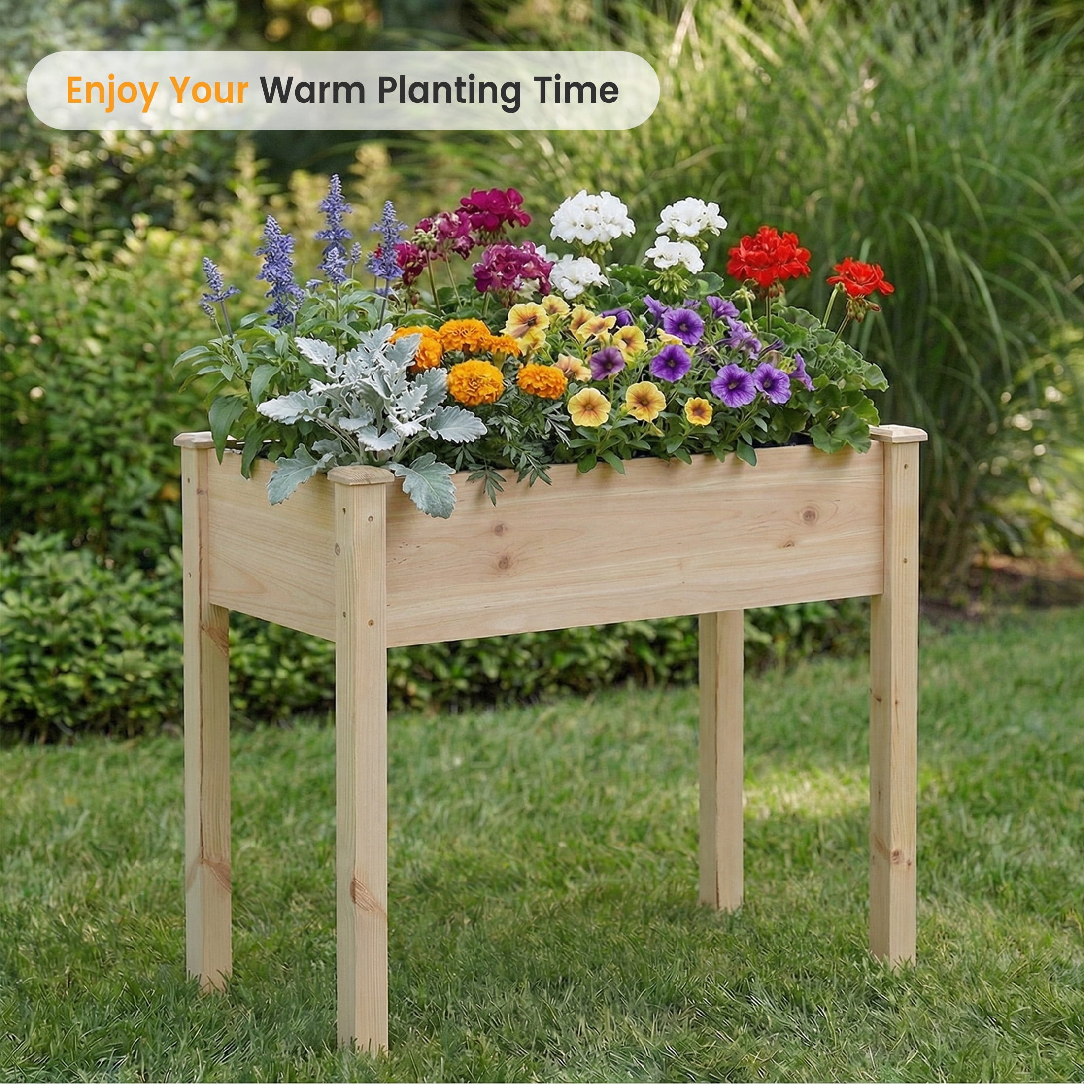 EDX Wooden Raised Garden Bed, Outdoor Planter Box Kit for Vegetables, Flowers and Herbs,Natural Wood Color