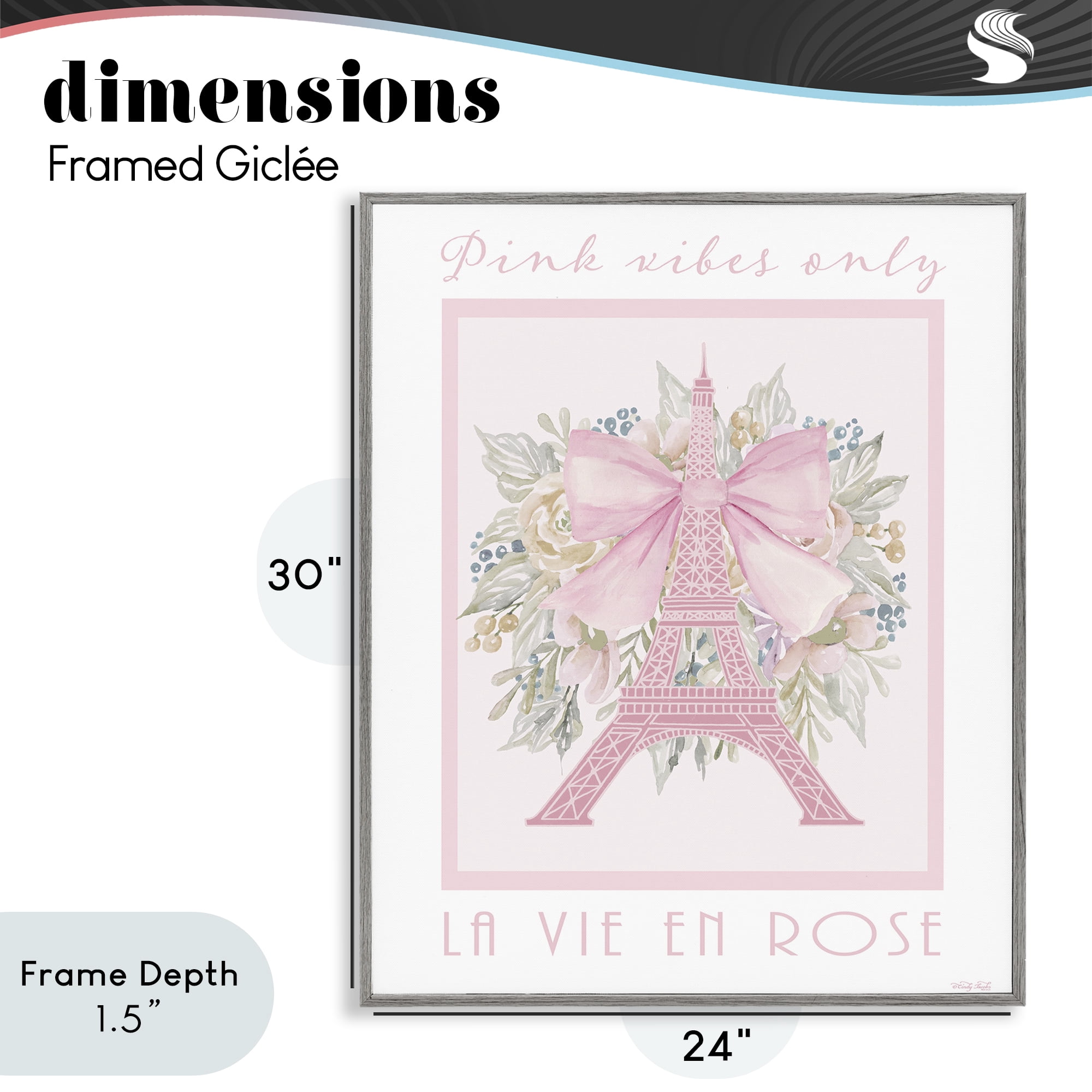 Stupell Industries Pink Vibes Only Paris Gray Framed Giclee Art, design by Cindy Jacobs