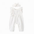 thumbnail image 5 of mgoYE Baby Girl Clothes Outfits Infant Summer Romper Cotton Linen Preemie Newborn Essentials Photography with Headband(White,0-6 Months), 5 of 9