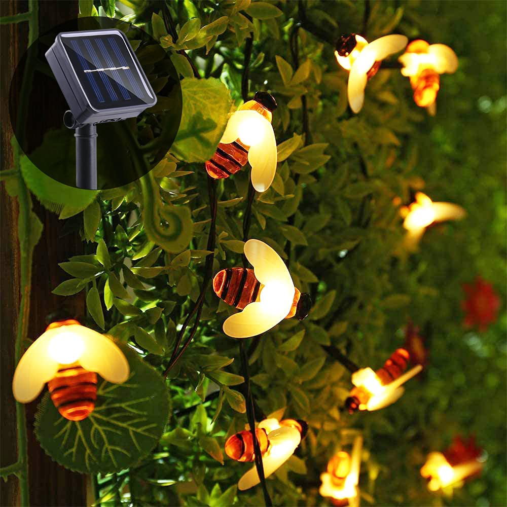 30 LED Solar Fairy Bee Lights Strip String Outdoor Garden Light Weatherproof 