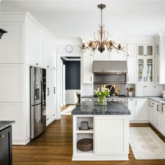 FINE MAKER 26 inch modern new chandelier, 5 light living room glass chandelier, dining room black lighting fixture