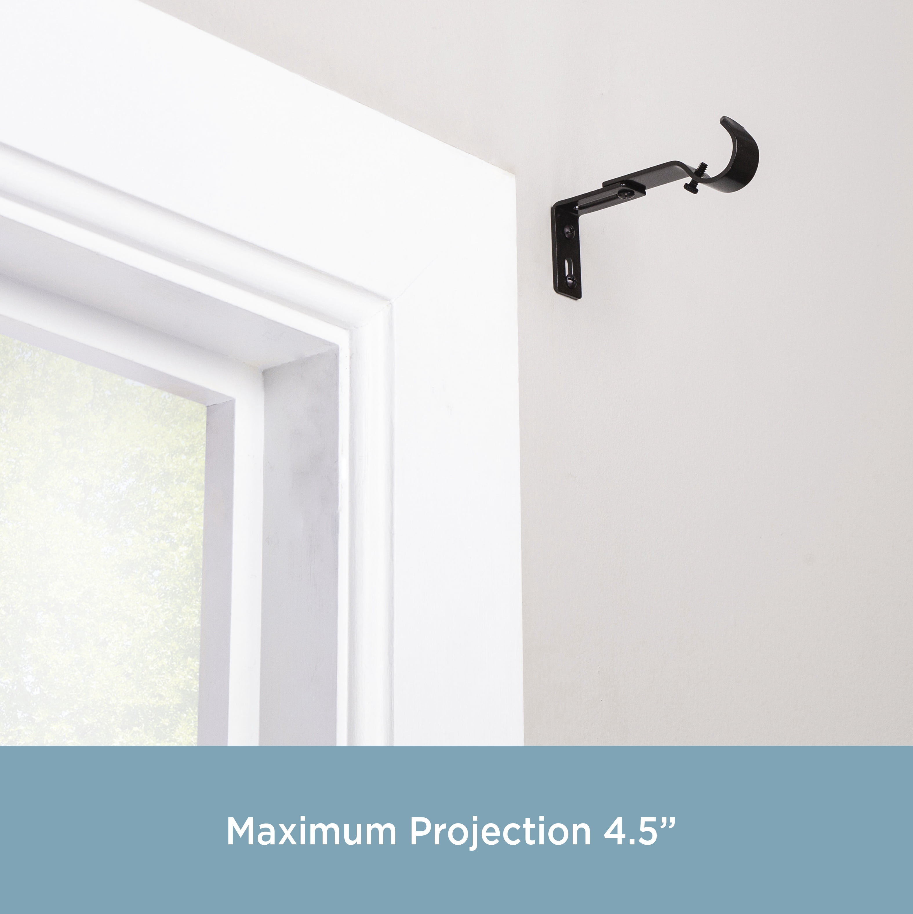 Kenney Adjustable Steel Curtain Rod Brackets Set, 1" Diameter, 3.5-4.5" Projection, Brown