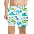 thumbnail image 3 of WOYY Big Boys Dinosaur Print Swimming Trunks Compression Liner Stretch Board Shorts, Sizes 10-12Y, 3 of 3