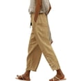 thumbnail image 2 of Petite Cropped Pant Women Casual Lightweight Pull On Wide Leg Drawstring Elastic Waist Summer Beach Pants with Pockets 23" 24" Inseam Khaki S, 2 of 7