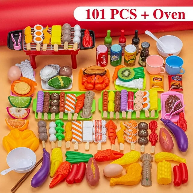 Kids Pretend Play Kitchen Toys Mini Food Toys Simulation Cookware Cooking BBQ Oven Kit Role Play Game Educational Gift Children