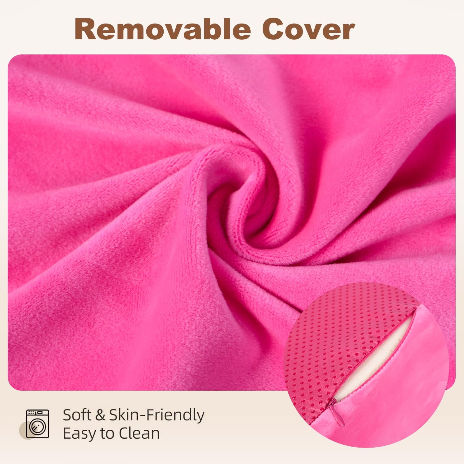 Memory Foam Ergonomic Wedge Pillow, Multi-Position Support Pillow, Ergonomic Support for Back Pain, Acid Reflux & Sitting Up, Ideal for Massage, with Removable Cover,40-Degree Angle Design (Pink)