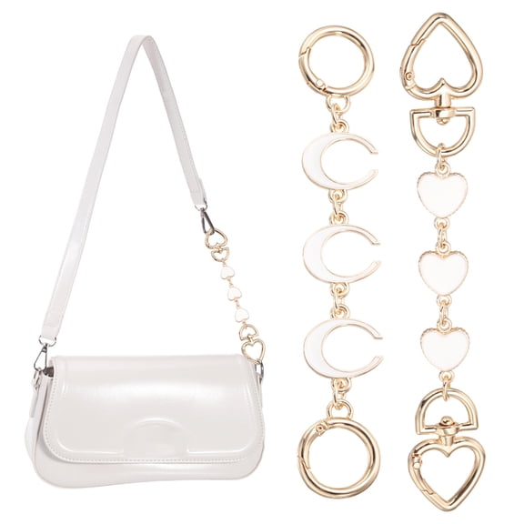 REGALWOVEN Bag Extender Chain, 2 Pcs Purse Strap Extenders Heart Moon Shape Chain  for Handbag Decoration, White