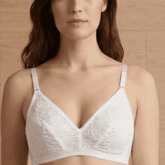 Women’s White Lace Bra Size 32, Non Padded Wirefree Full Coverage Everyday Comfort Bra with Soft Fabric and Adjustable Straps