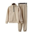 thumbnail image 2 of Lumento Womens Warm Yoga Lounge Sets Casual Plush Lined Sweatpants Fashion Solid Tracksuit Set Beige L, 2 of 5