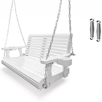 Fortune Candy Wooden Porch Swing 2-Seater with Cup Holders and Chains, Heavy Duty 880 lbs, White
