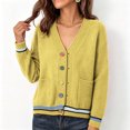 thumbnail image 5 of PBFRDSJ Women's Knit Cardigan Sweaters Contrast Striped V Neck Colorful Button Open Front Sweater Long Sleeve Knit Outerwear with Pockets Free Sizes, 5 of 6