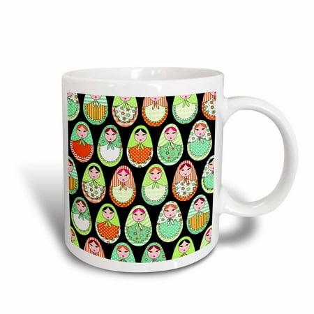 

3dRose Cute Russian Matryoshka Nesting Dolls Print - Warm Colors Black - Ceramic Mug 11-ounce