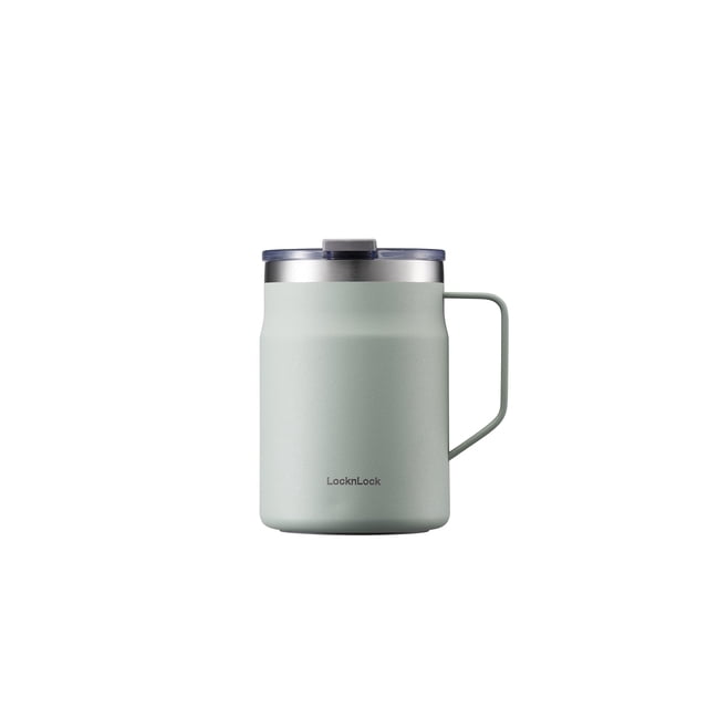 LOCK & LOCK Metro - Taza con asa y tapa de acero inoxidable de doble pared con aislamiento térmico, 16 onzas, color verde menta