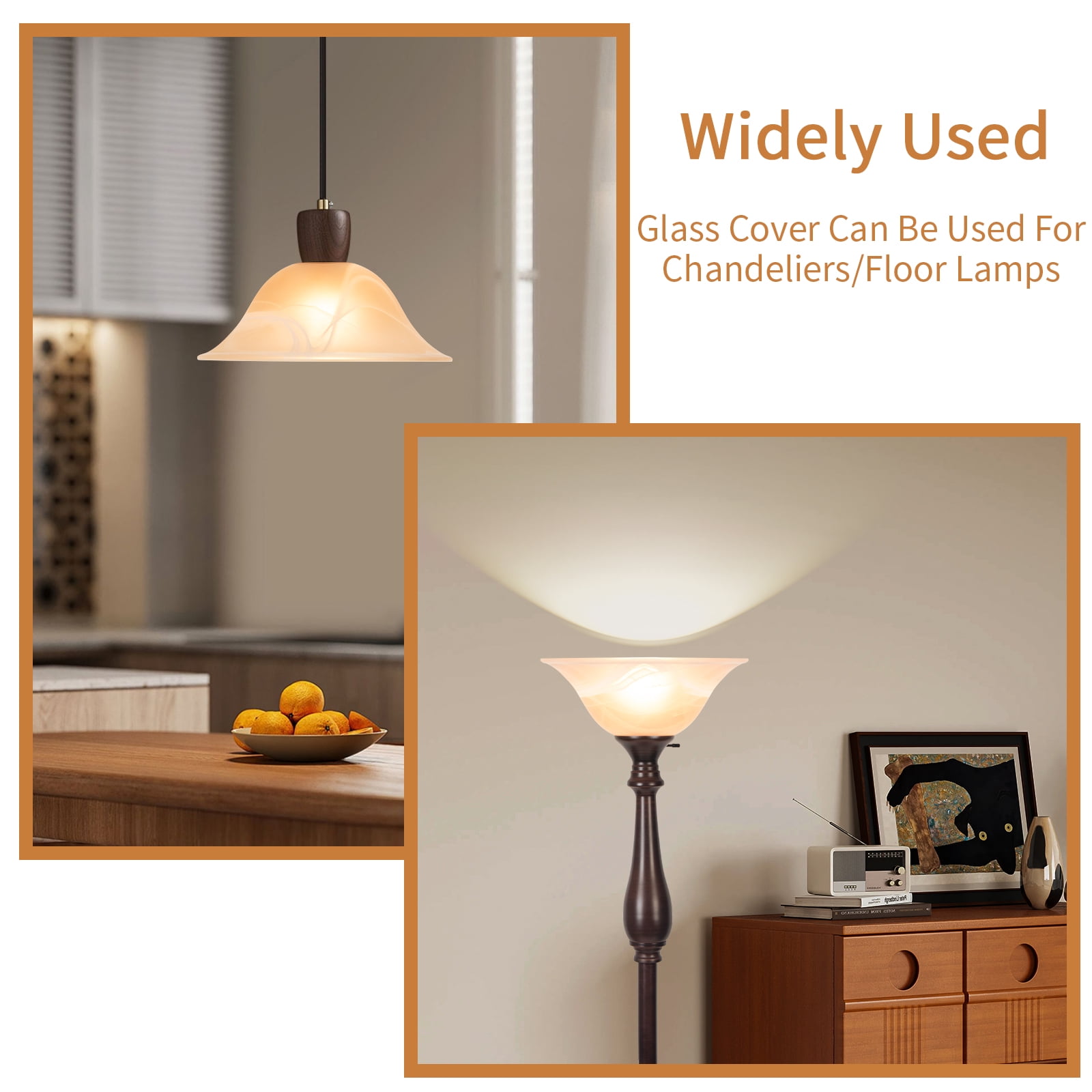 E26 Socket Replacement Torchiere Floor Lamp ,Lamp Shade Replacement with Amber Alabaster Glass Bowl Shade